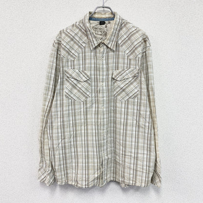 Quicksilver　クイックシルバー　長袖ウエスタンシャツ　チェック柄　フラップポケット　ベージュ　XXLサイズ