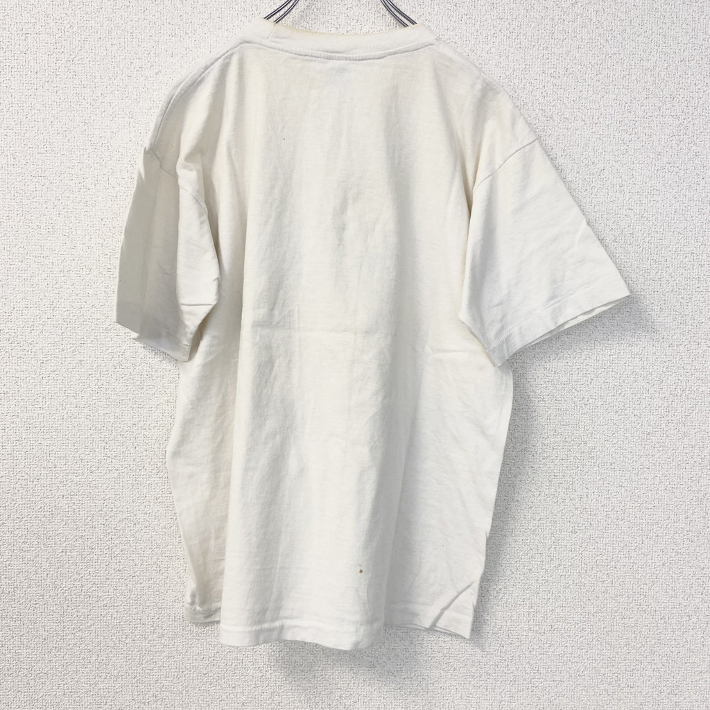 古着 used　半袖プリントTシャツ　90s　ARIZONA　シングルステッチ　クルーネック　レトロ　白　青　ホワイト　Lサイズ