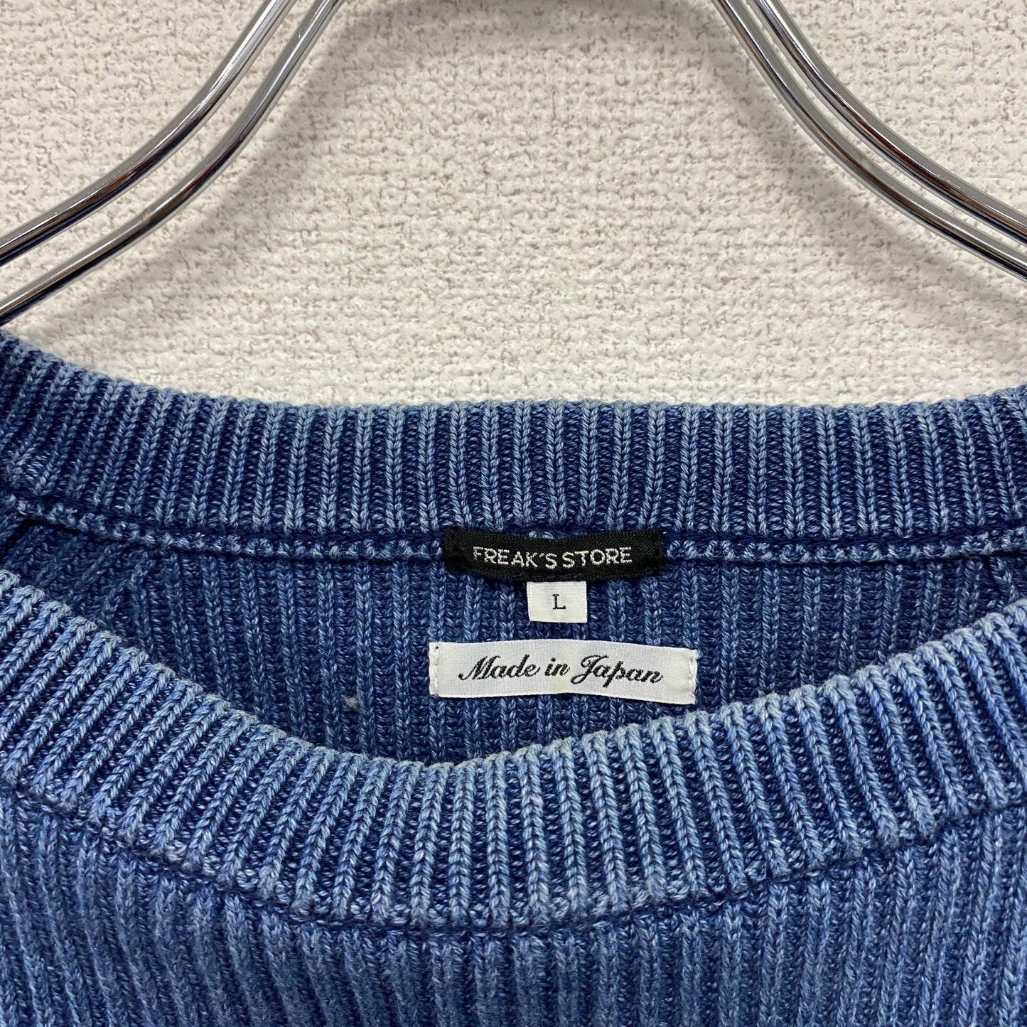 FREAK'S STORE　フリークスストア　コットンニットセーター　ラグランスリーブ　フェード　青　ブルー　Lサイズ