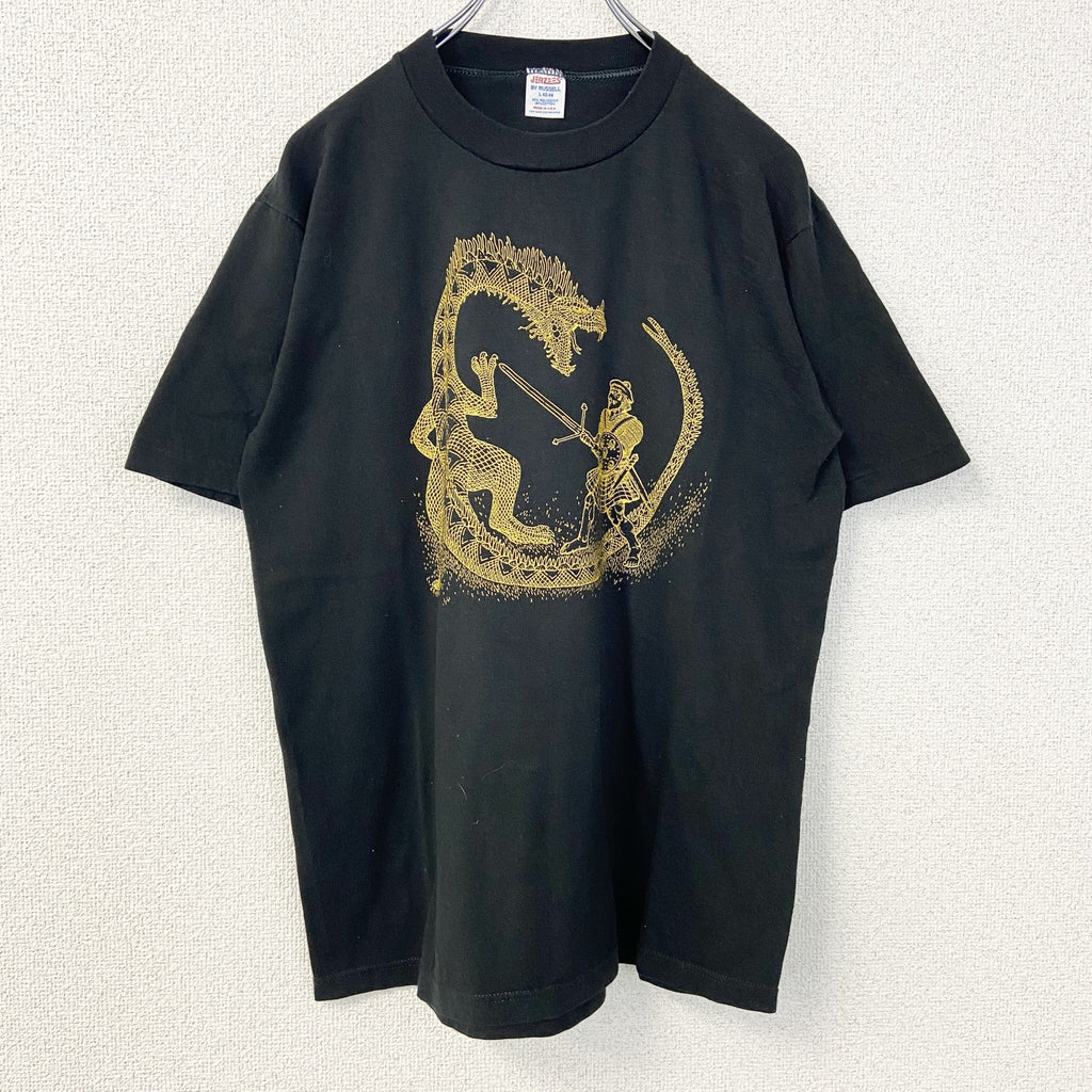 ～90s　半袖プリントTシャツ　龍　竜　ドラゴン　シングルステッチ　ヴィンテージ　黒　ブラック　Lサイズ