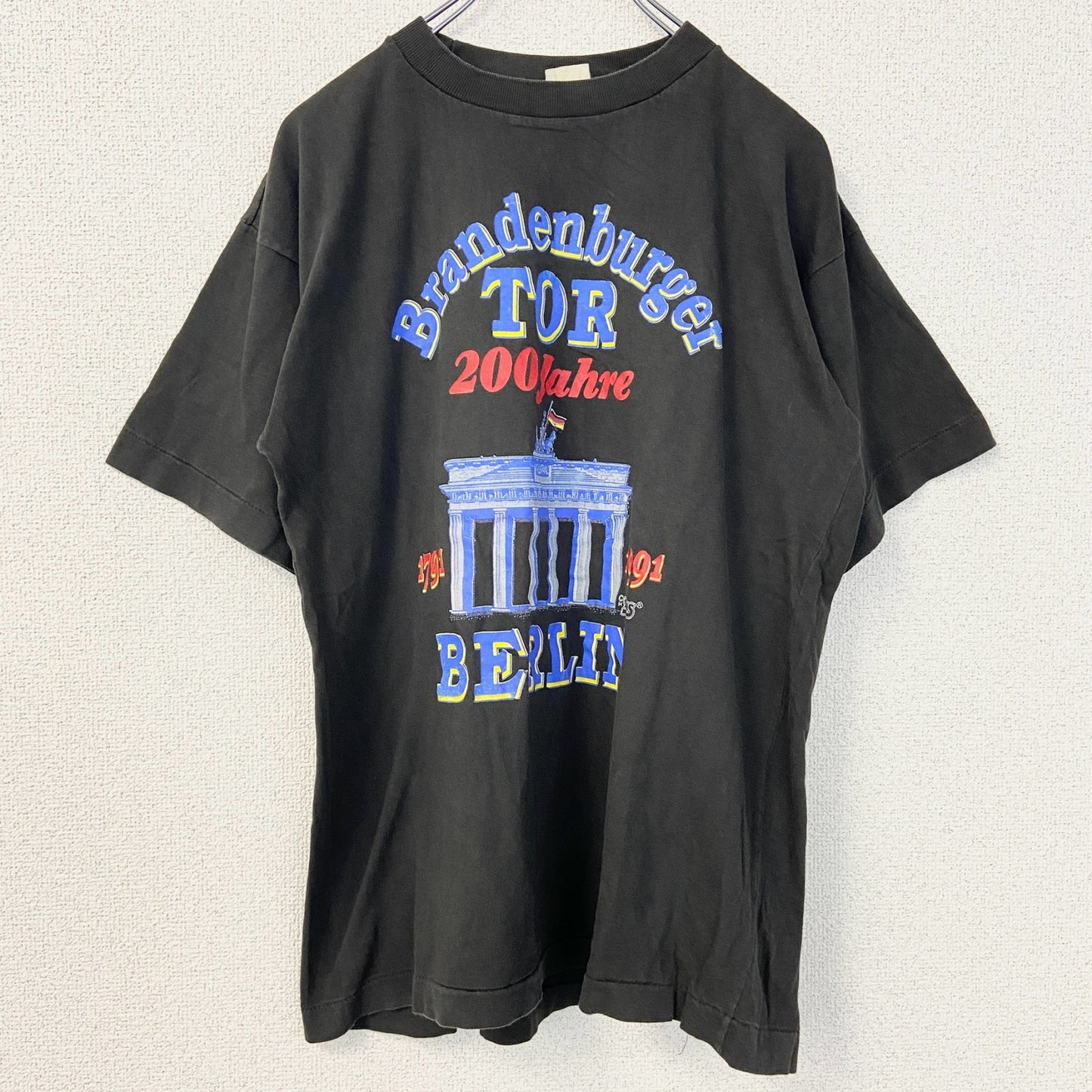 古着 used　半袖プリントTシャツ　90s　BERLIN　シングルステッチ　クルーネック　レトロ　黒　ブラック　XLサイズ