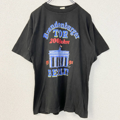 古着 used　半袖プリントTシャツ　90s　BERLIN　シングルステッチ　クルーネック　レトロ　黒　ブラック　XLサイズ