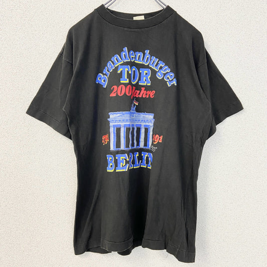 古着 used　半袖プリントTシャツ　90s　BERLIN　シングルステッチ　クルーネック　レトロ　黒　ブラック　XLサイズ
