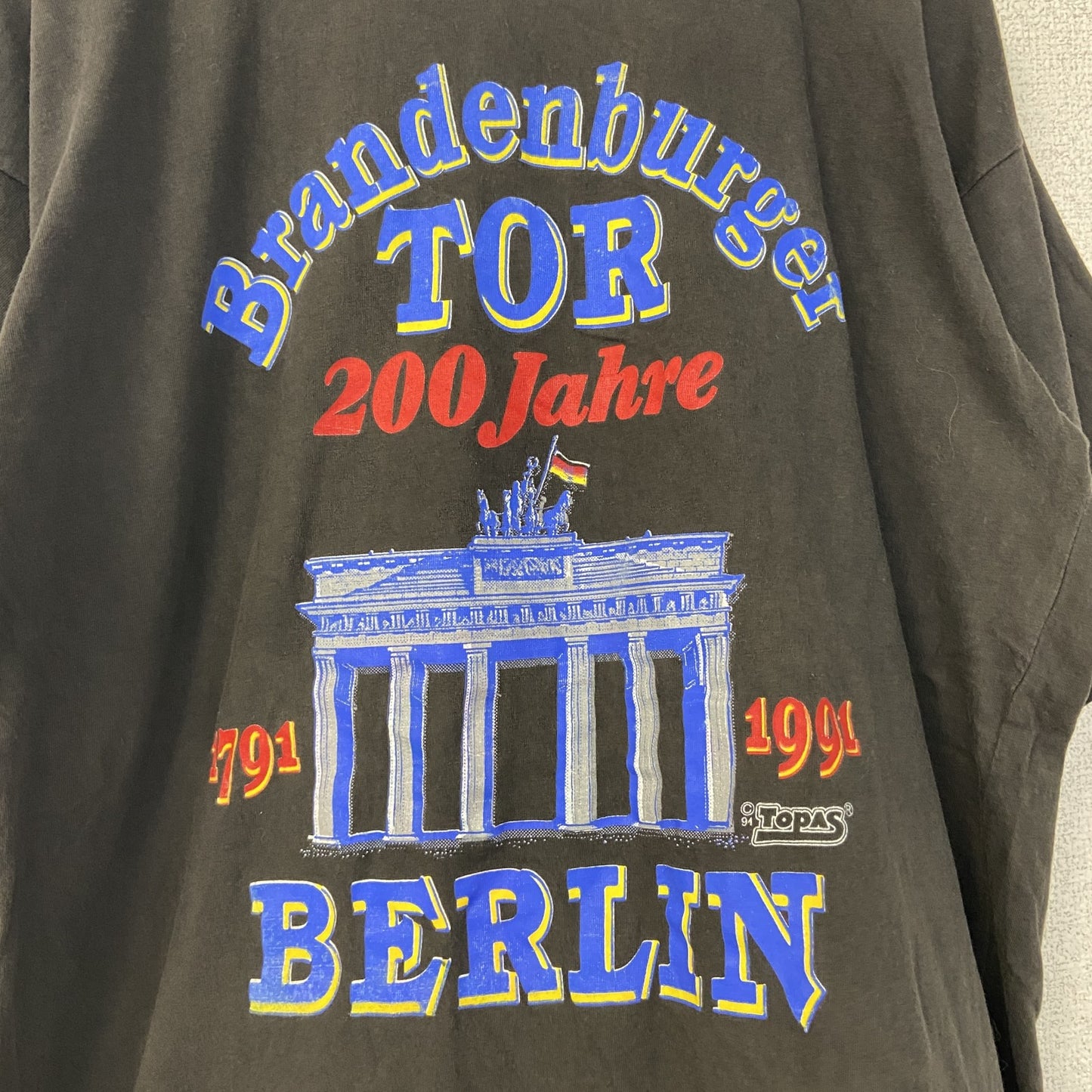 古着 used　半袖プリントTシャツ　90s　BERLIN　シングルステッチ　クルーネック　レトロ　黒　ブラック　XLサイズ