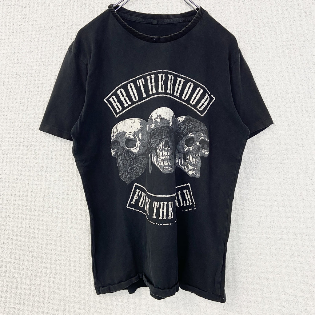 古着 used　半袖プリントTシャツ　90s　骸骨　ドクロ　シングルステッチ　クルーネック　レトロ　黒　ブラック　Mサイズ