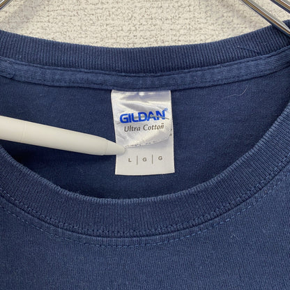 古着 used　GILDAN　半袖ロゴプリントＴシャツ　英字　筆記体　アメリカ国旗　鷲　レトロデザイン　クルーネック　Lサイズ