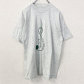 古着 used　半袖プリントTシャツ　90s　ヴィンテージ　シングルステッチ　音符　クルーネック　レトロデザイン　灰　グレー