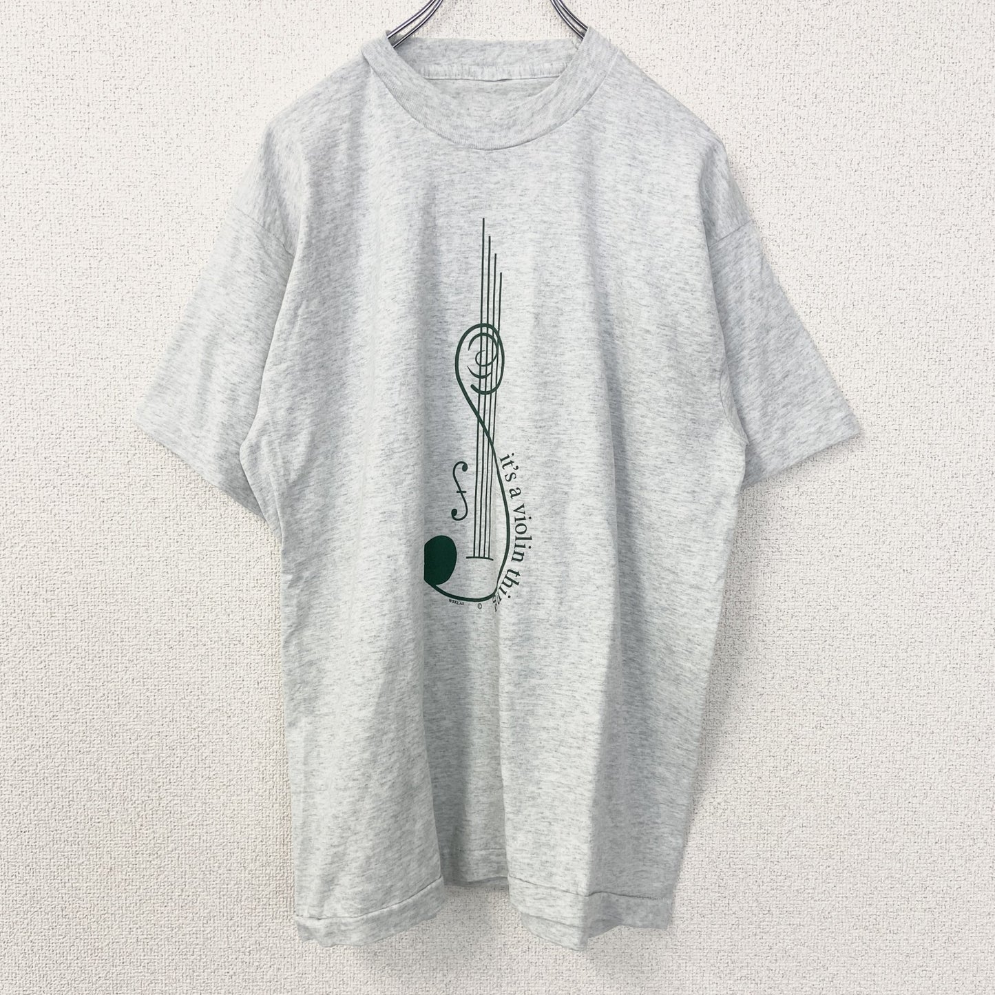 古着 used　半袖プリントTシャツ　90s　ヴィンテージ　シングルステッチ　音符　クルーネック　レトロデザイン　灰　グレー
