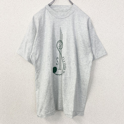 古着 used　半袖プリントTシャツ　90s　ヴィンテージ　シングルステッチ　音符　クルーネック　レトロデザイン　灰　グレー