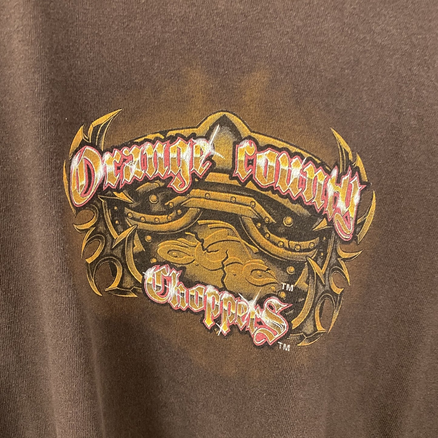 古着 used　ORANGE COUNTRY CHOPPERS　半袖プリントTシャツ　茶色　ブラウン　バイク　Mサイズ
