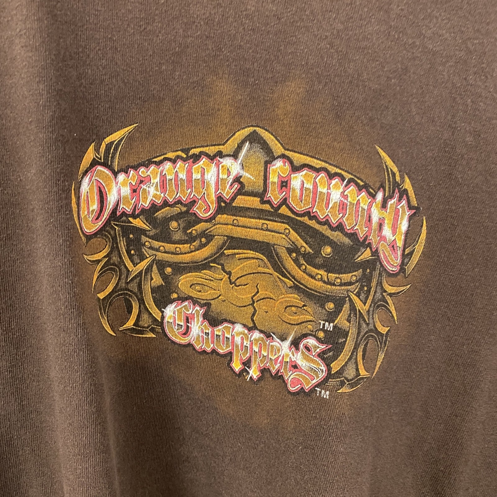 古着 used　ORANGE COUNTRY CHOPPERS　半袖プリントTシャツ　茶色　ブラウン　バイク　Mサイズ
