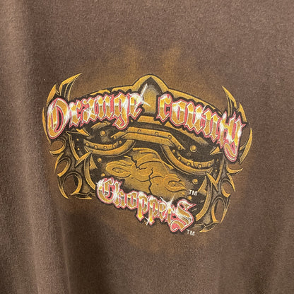 古着 used　ORANGE COUNTRY CHOPPERS　半袖プリントTシャツ　茶色　ブラウン　バイク　Mサイズ