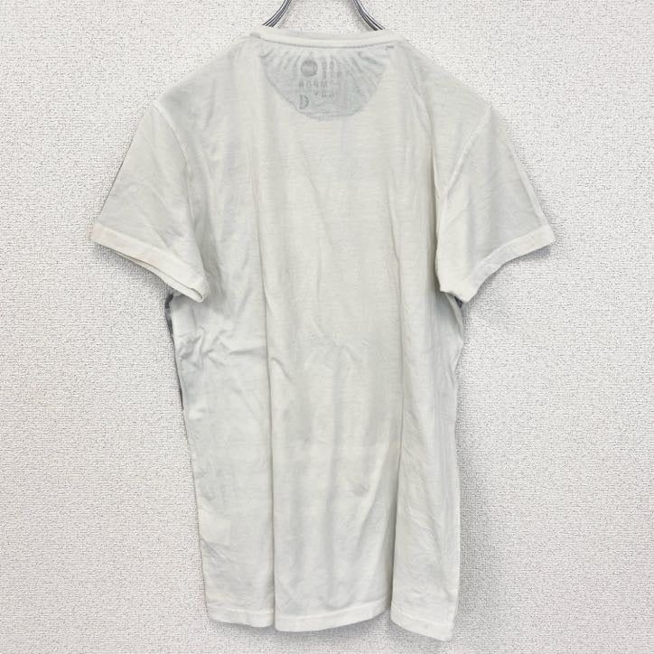 古着 used　半袖ロゴプリントＴシャツ　白　ホワイト　レトロデザイン　サーフィン　ビーチ　クルーネック　Sサイズ