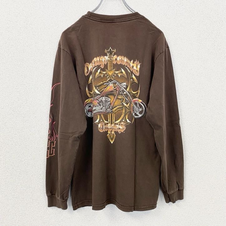 古着 used　ORANGE COUNTRY CHOPPERS　半袖プリントTシャツ　茶色　ブラウン　バイク　Mサイズ