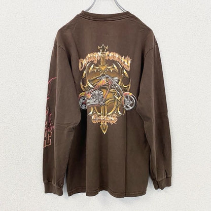 古着 used　ORANGE COUNTRY CHOPPERS　半袖プリントTシャツ　茶色　ブラウン　バイク　Mサイズ