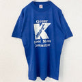 古着 used　JERZEES　半袖プリントTシャツ　90s　シングルステッチ　クルーネック　レトロデザイン　青　ブルー　Lサイズ