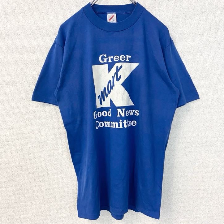 古着 used　JERZEES　半袖プリントTシャツ　90s　シングルステッチ　クルーネック　レトロデザイン　青　ブルー　Lサイズ