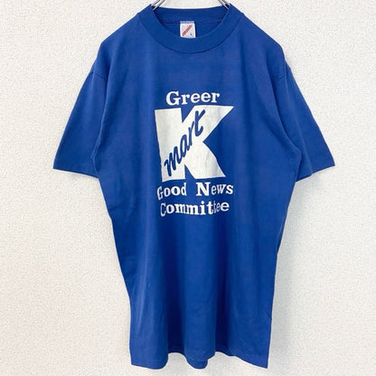 古着 used　JERZEES　半袖プリントTシャツ　90s　シングルステッチ　クルーネック　レトロデザイン　青　ブルー　Lサイズ