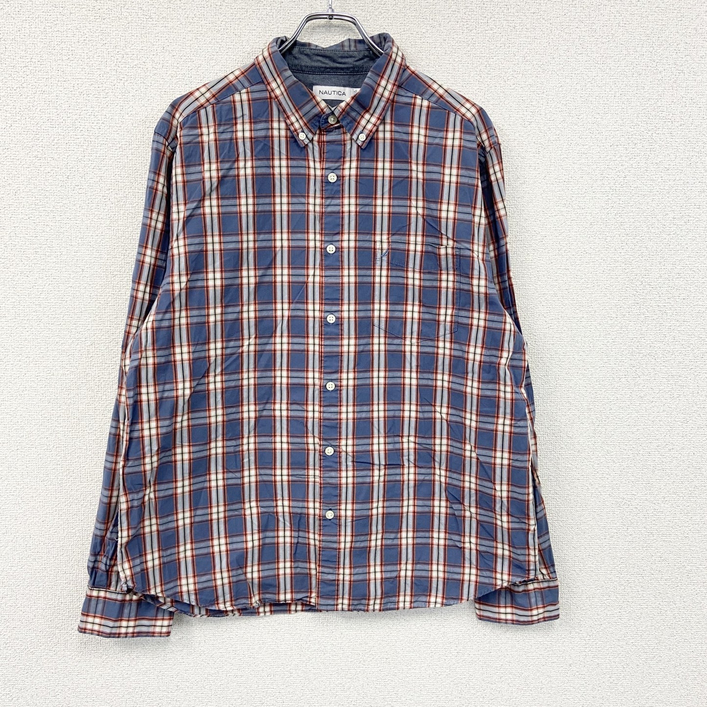 NAUTICA　ノーティカ　長袖ボタンダウンシャツ　チェック柄　マルチカラー　紺　ネイビー　オレンジ　2XLサイズ