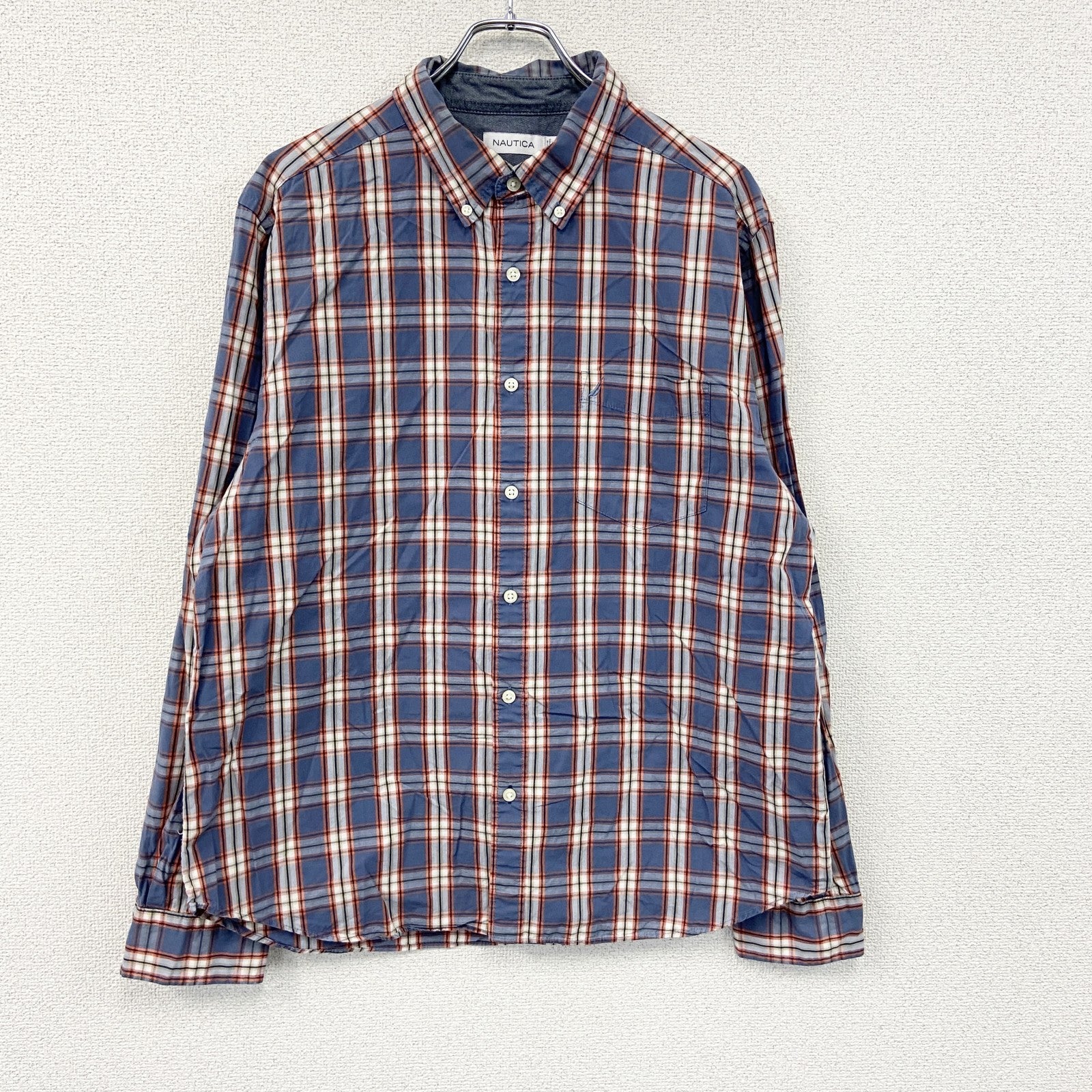 NAUTICA　ノーティカ　長袖ボタンダウンシャツ　チェック柄　マルチカラー　紺　ネイビー　オレンジ　2XLサイズ