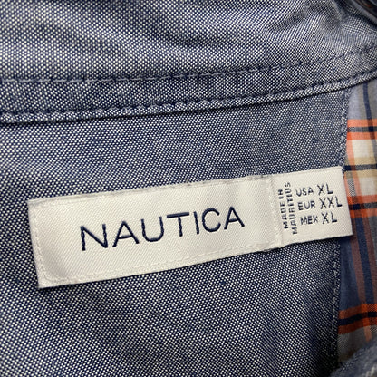 NAUTICA　ノーティカ　長袖ボタンダウンシャツ　チェック柄　マルチカラー　紺　ネイビー　オレンジ　2XLサイズ