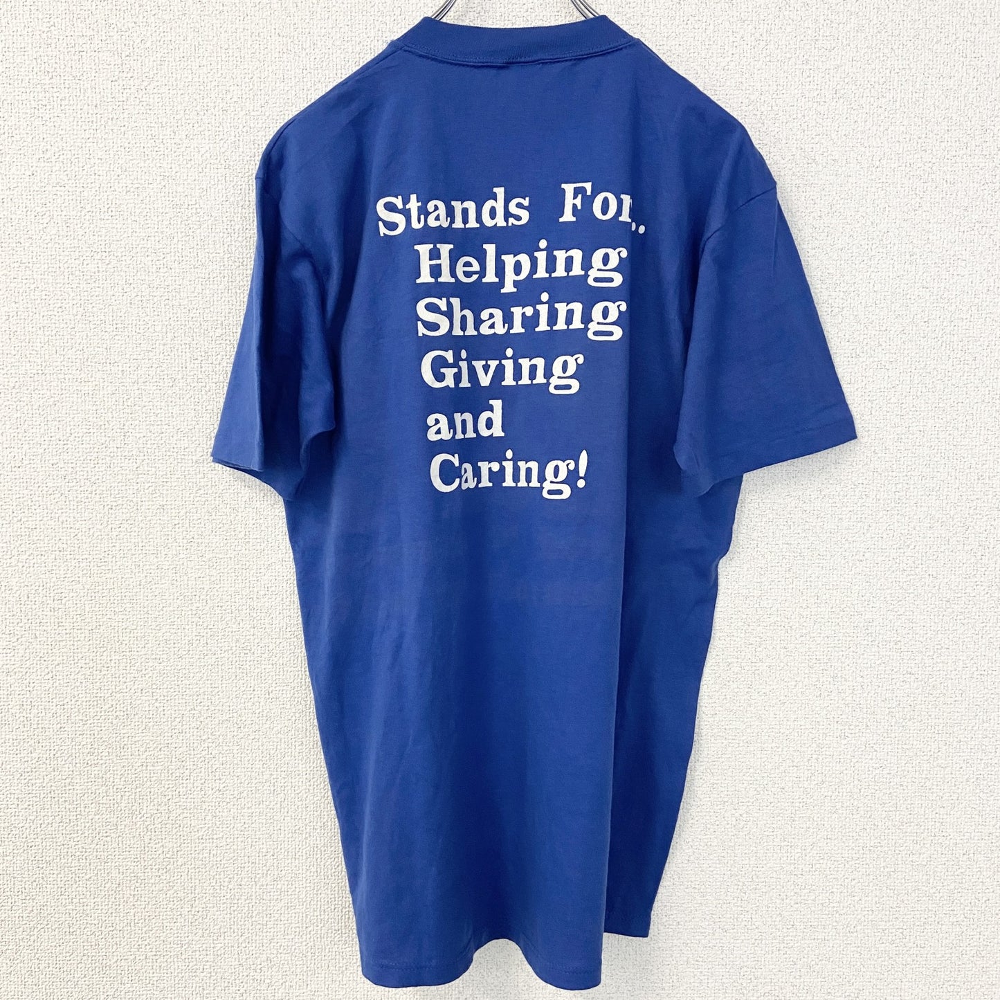 古着 used　JERZEES　半袖プリントTシャツ　90s　シングルステッチ　クルーネック　レトロデザイン　青　ブルー　Lサイズ