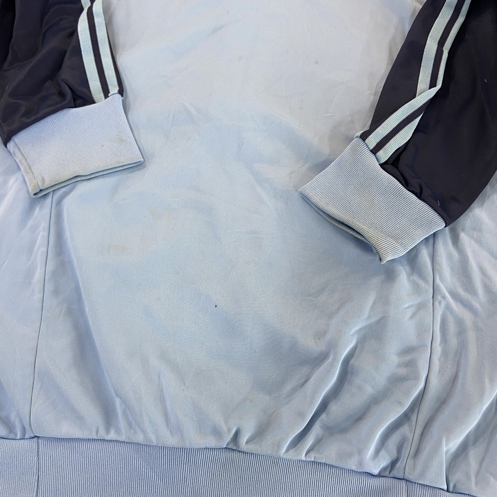 70s～　adidas　アディダス　ATP　ノーカラートラックジャケット/ジャージ　トレフォイルロゴ　ヴィンテージ　青　ブルー