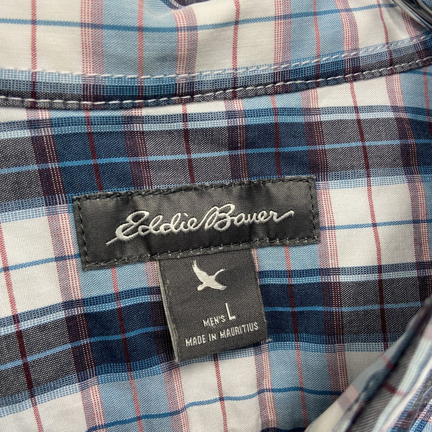 Eddie Bauer　エディーバウアー　長袖ボタンダウンシャツ　チェック柄　マルチカラー　水色　ライトブルー　Lサイズ