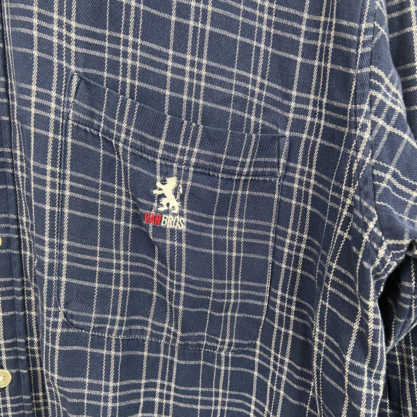 VAN BROTHERS　ヴァン・ブラザーズ　長袖シャツ　チェック柄　刺繍ロゴ　青　ブルー　Lサイズ