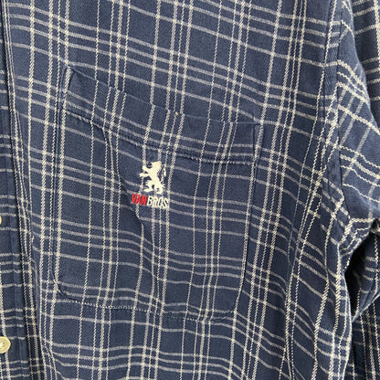 VAN BROTHERS　ヴァン・ブラザーズ　長袖シャツ　チェック柄　刺繍ロゴ　青　ブルー　Lサイズ