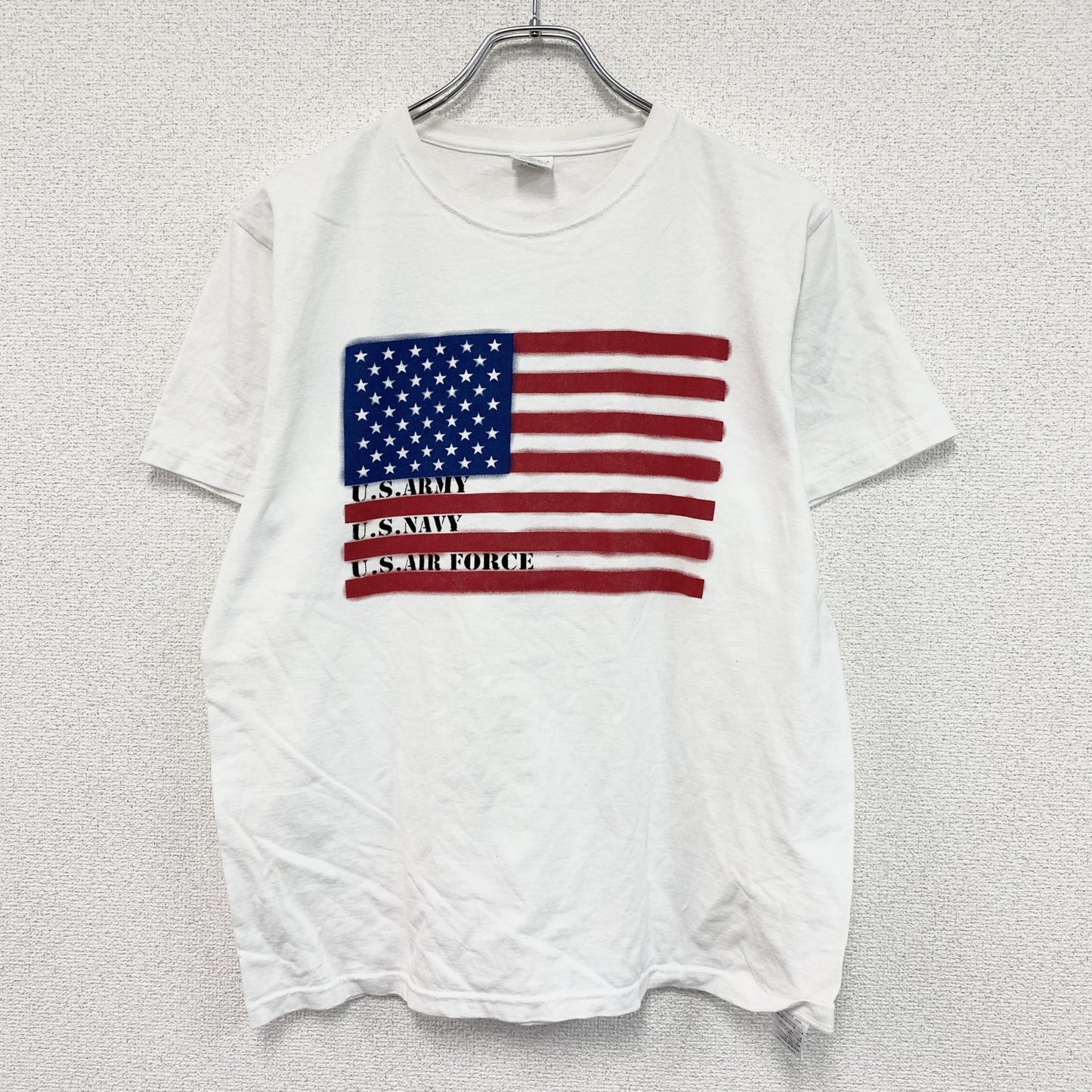 HOUSTON　ヒューストンン　米軍　U.S.NAVY　U.S.ARMY　半袖プリントTシャツ　星条旗　白　ホワイト　Lサイズ