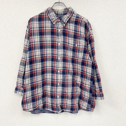 Eddie Bauer　エディーバウアー　長袖ボタンダウンシャツ　チェック柄　マルチカラー　赤　レッド　紺　ネイビー　XLサイズ