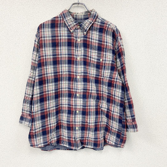 Eddie Bauer　エディーバウアー　長袖ボタンダウンシャツ　チェック柄　マルチカラー　赤　レッド　紺　ネイビー　XLサイズ