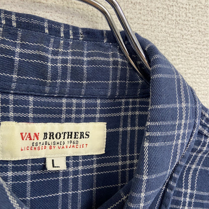 VAN BROTHERS　ヴァン・ブラザーズ　長袖シャツ　チェック柄　刺繍ロゴ　青　ブルー　Lサイズ