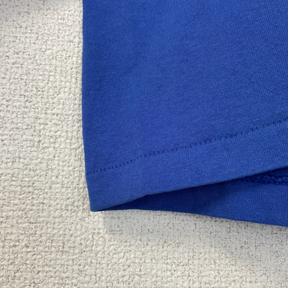 古着 used　Hanes　半袖プリントTシャツ　90s　シングルステッチ　クルーネック　レトロデザイン　青　ブルー　Lサイズ