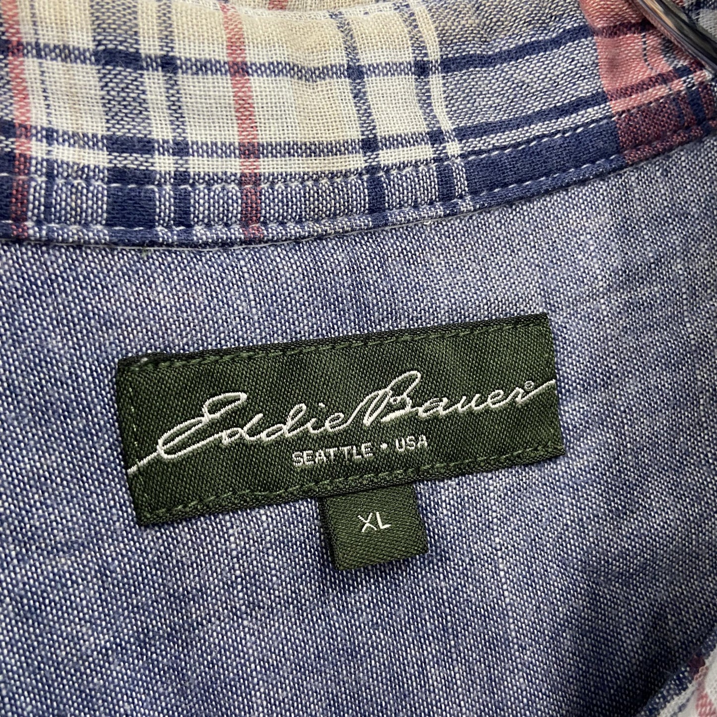 Eddie Bauer　エディーバウアー　長袖ボタンダウンシャツ　チェック柄　マルチカラー　赤　レッド　紺　ネイビー　XLサイズ