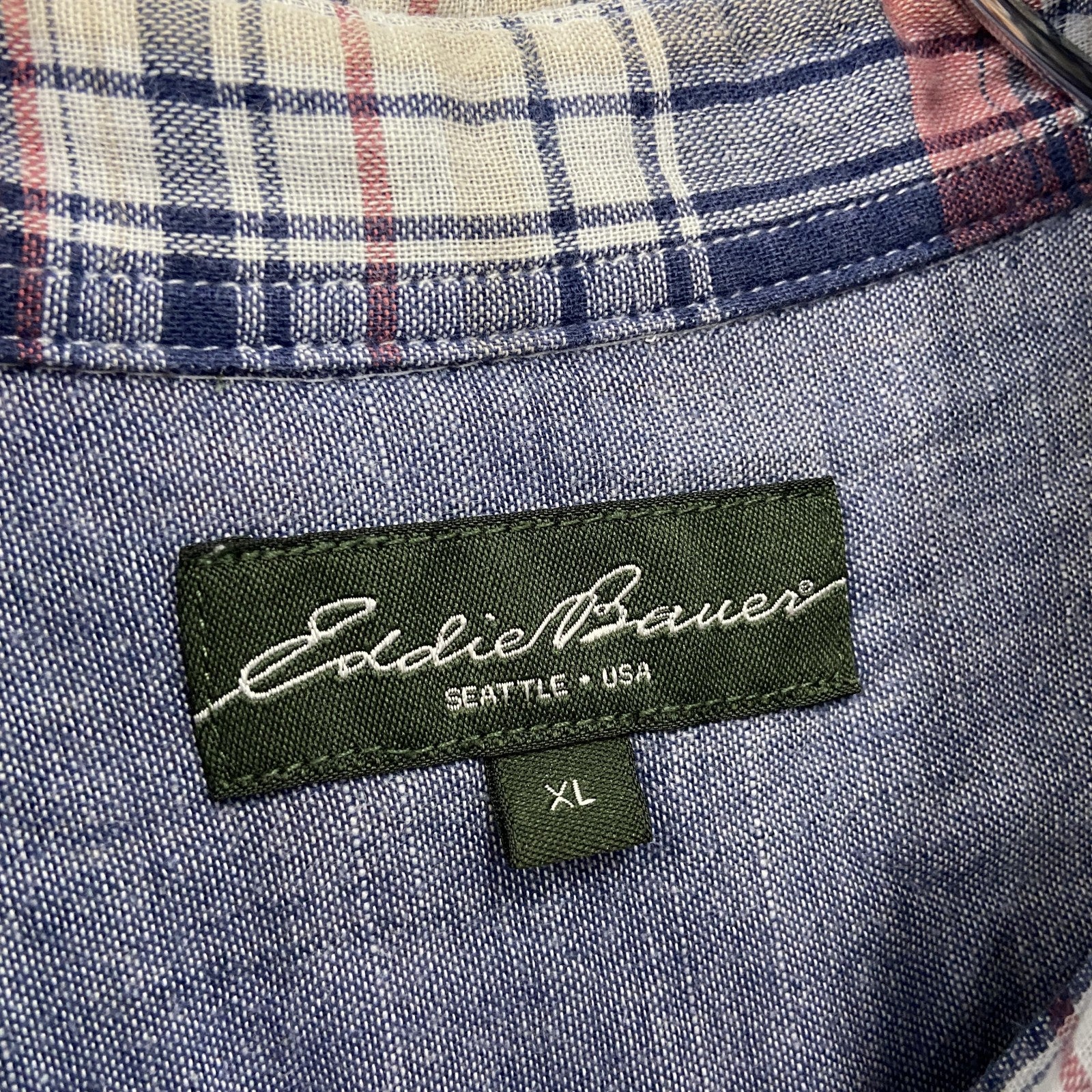 Eddie Bauer　エディーバウアー　長袖ボタンダウンシャツ　チェック柄　マルチカラー　赤　レッド　紺　ネイビー　XLサイズ