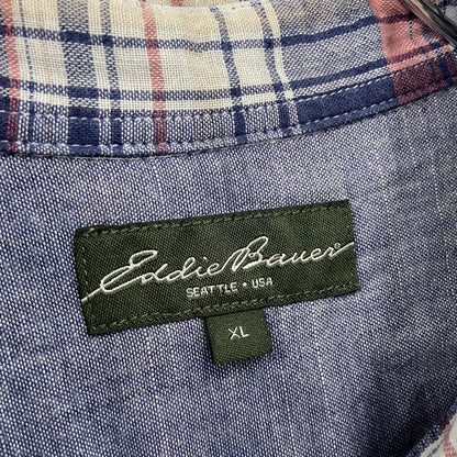 Eddie Bauer　エディーバウアー　長袖ボタンダウンシャツ　チェック柄　マルチカラー　赤　レッド　紺　ネイビー　XLサイズ