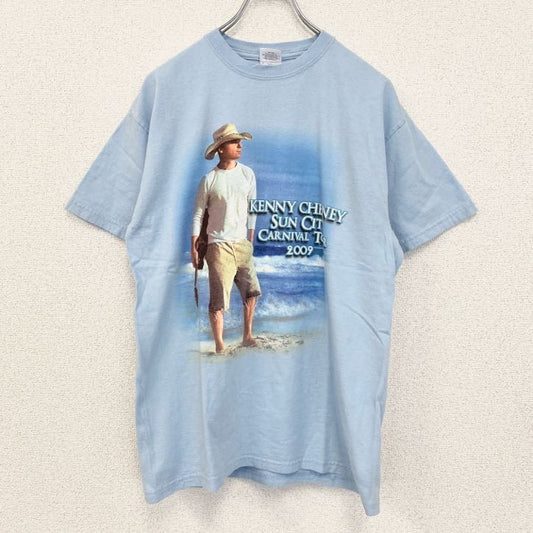 古着 used　GILDAN　半袖プリントTシャツ　ケニーチェズニー　音楽　カントリー　水色　レトロデザイン　Mサイズ