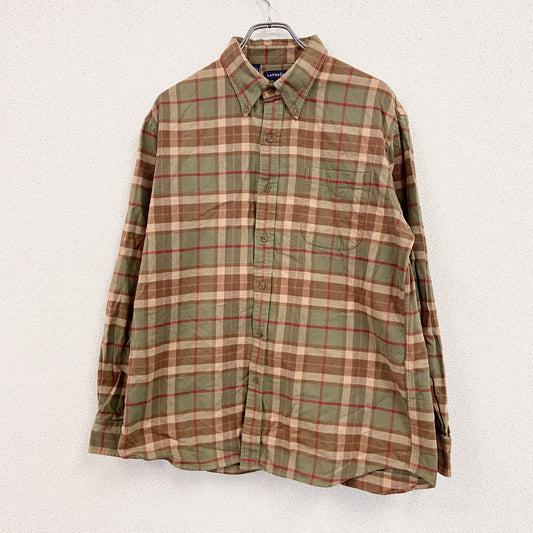 LANDS’END　ランズエンド　長袖シャツ　ボタンダウンシャツ　チェック柄　グリーン　オレンジ　XLサイズ