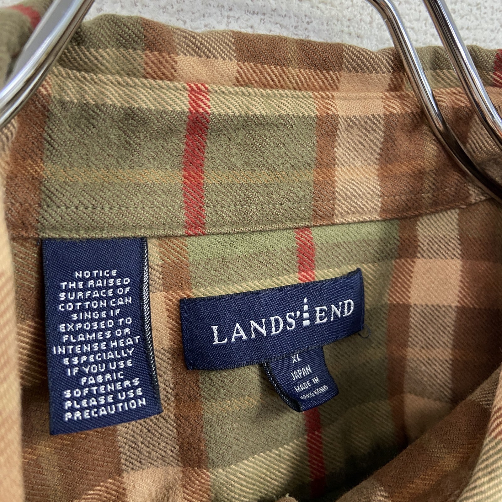 LANDS’END　ランズエンド　長袖シャツ　ボタンダウンシャツ　チェック柄　グリーン　オレンジ　XLサイズ
