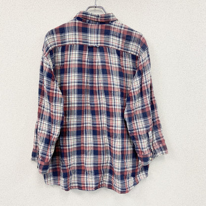 Eddie Bauer　エディーバウアー　長袖ボタンダウンシャツ　チェック柄　マルチカラー　赤　レッド　紺　ネイビー　XLサイズ