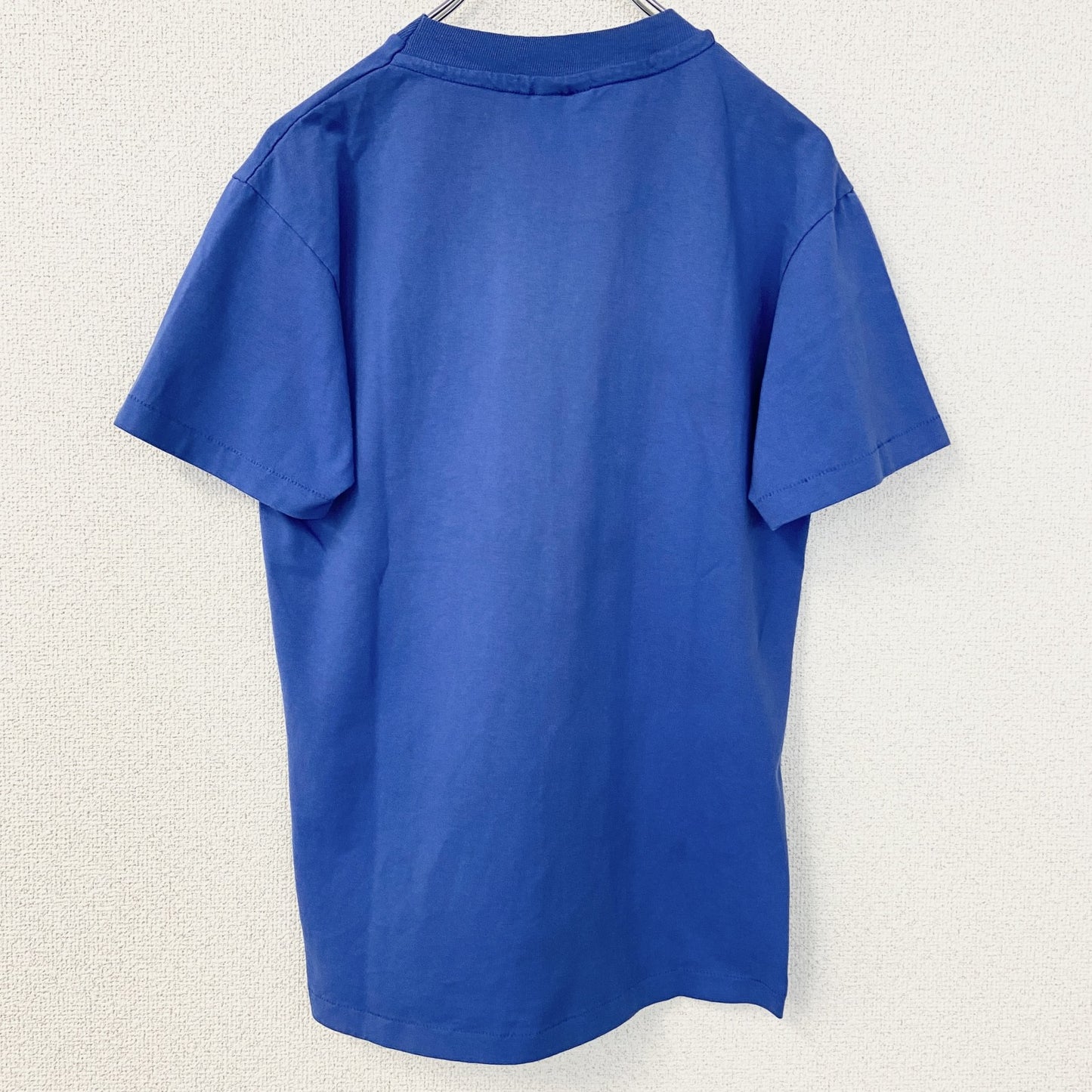 古着 used　Hanes　半袖プリントTシャツ　90s　シングルステッチ　クルーネック　レトロデザイン　青　ブルー　Lサイズ