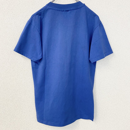 古着 used　Hanes　半袖プリントTシャツ　90s　シングルステッチ　クルーネック　レトロデザイン　青　ブルー　Lサイズ