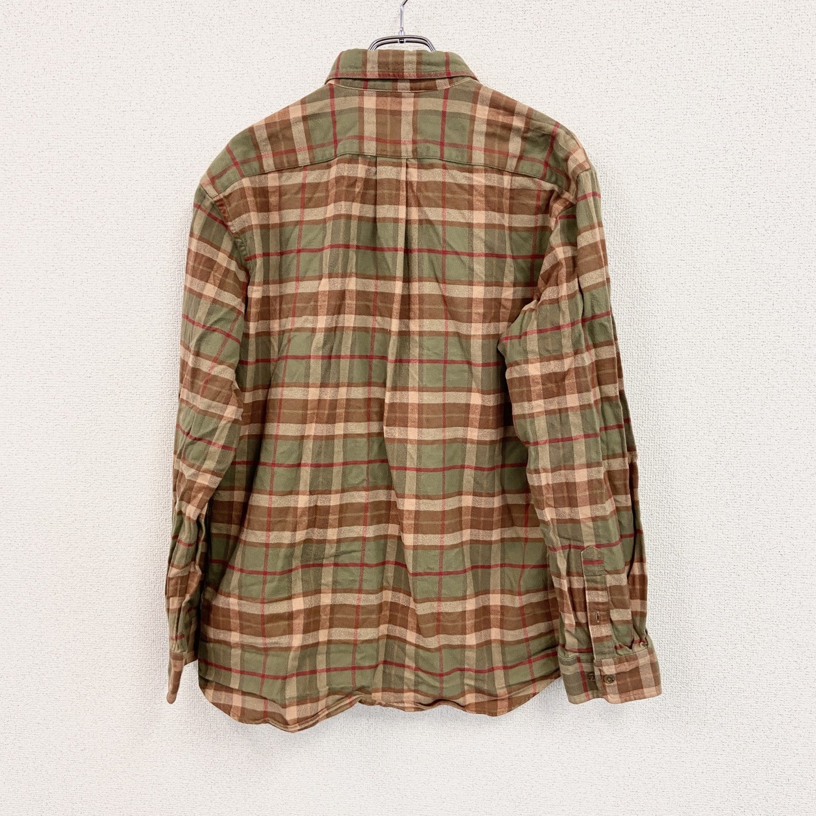 LANDS’END　ランズエンド　長袖シャツ　ボタンダウンシャツ　チェック柄　グリーン　オレンジ　XLサイズ