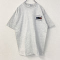 古着 used　半袖カレッジ刺繍Tシャツ　90s　シングルステッチ　ヴィンテージ　クルーネック　レトロデザイン　グレー　Lサイズ
