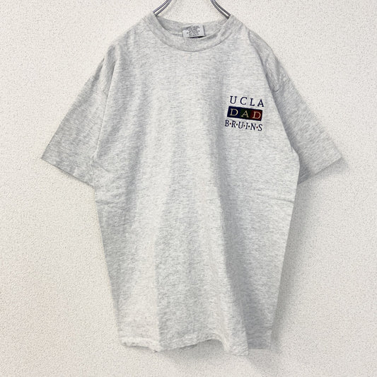 古着 used　半袖カレッジ刺繍Tシャツ　90s　シングルステッチ　ヴィンテージ　クルーネック　レトロデザイン　グレー　Lサイズ