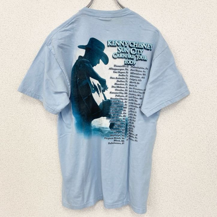 古着 used　GILDAN　半袖プリントTシャツ　ケニーチェズニー　音楽　カントリー　水色　レトロデザイン　Mサイズ