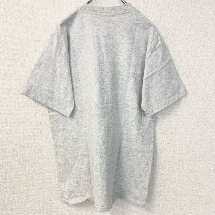 古着 used　半袖カレッジ刺繍Tシャツ　90s　シングルステッチ　ヴィンテージ　クルーネック　レトロデザイン　グレー　Lサイズ