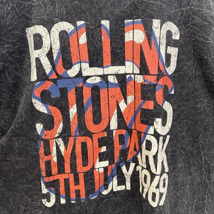 古着 used　半袖バンドプリントTシャツ　ローリングストーンズ　音楽　ダークグレー　クルーネック　レトロデザイン　Lサイズ